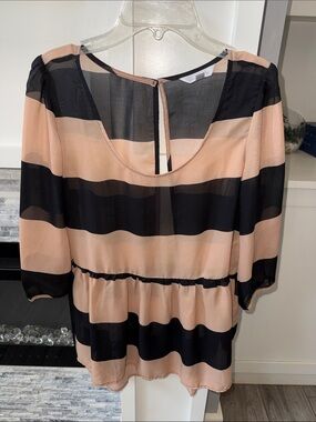 Charming Charlie Black & Blush Striped Peplum Dress